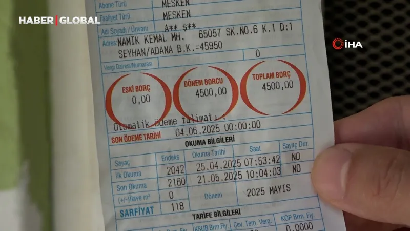 Adana'da Şok! Eve Gelen Su Faturası Dudak Uçuklattı